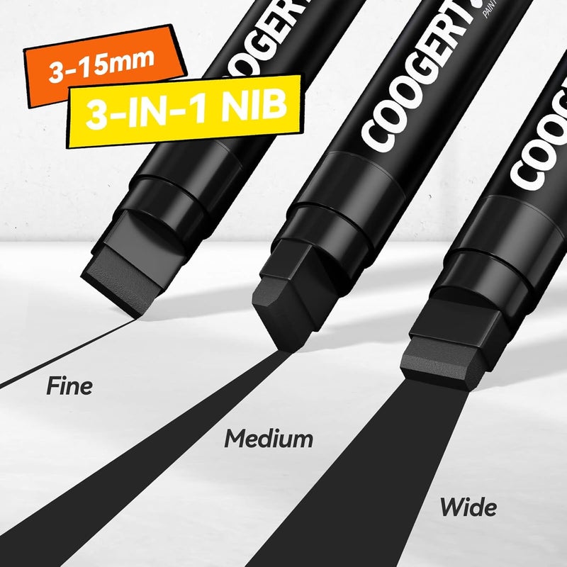 Coogert 3Pcs Black Jumbo Poster Markers, 15MM Thick Permanent Acrylic Graffiti Markers, Wide Tip Paint Marker for Canvas, Posters Board, Fabric, Window, Glass, Wood, Teachers,Banner painting supplie - Image 2